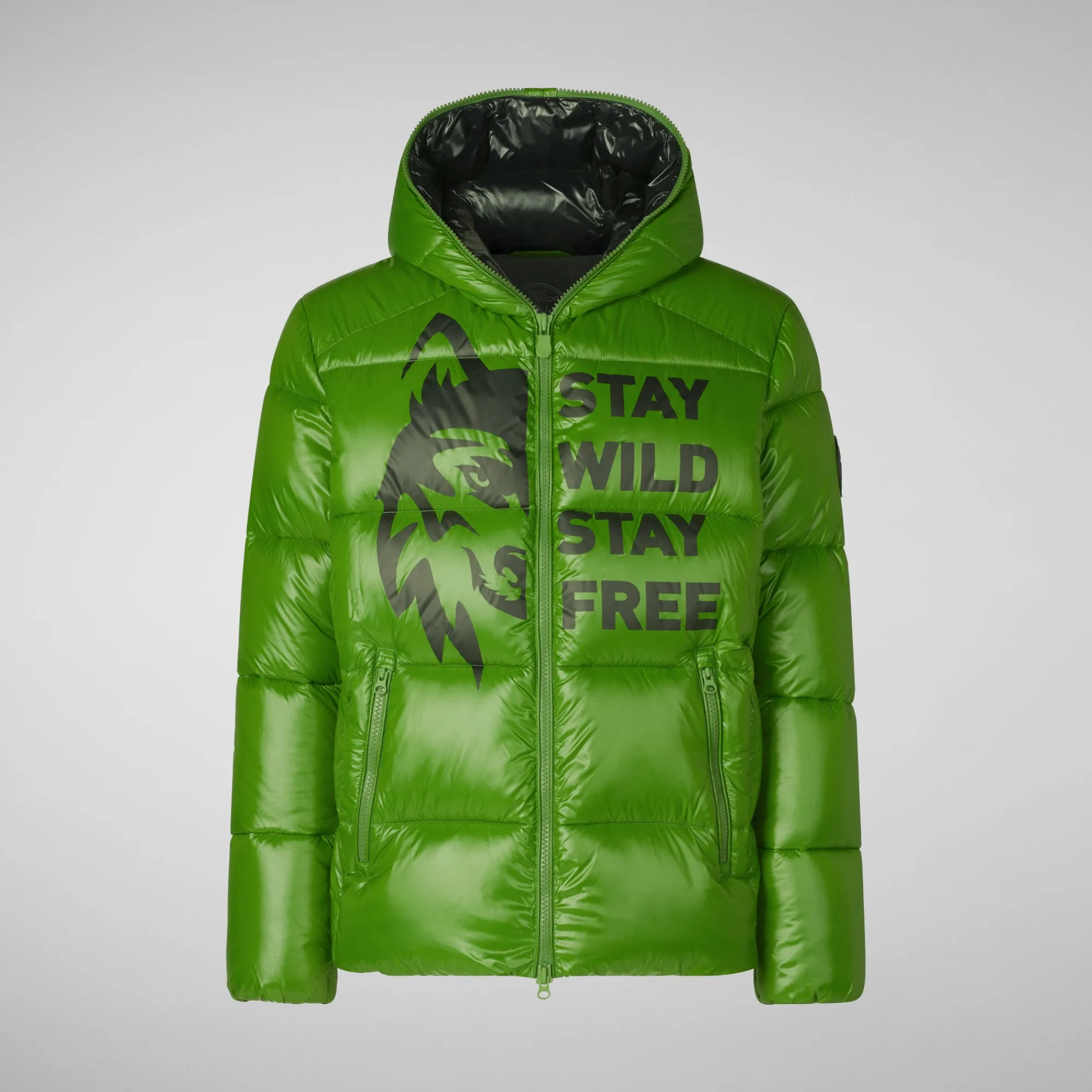 Save The Duck Animal-Free Steppjacken>Animal-free Herren-steppjacke Evander Mit Kapuze In Grass Green Wolf Print Grasgrüner Druck