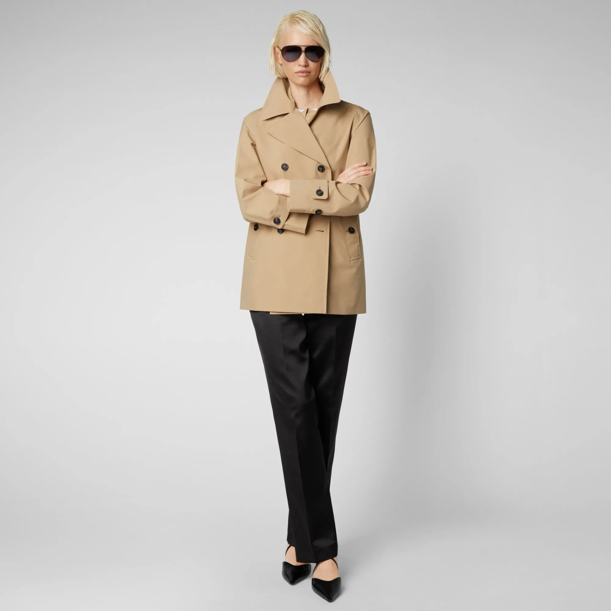 Save The Duck Regenmäntel>Damen Regenmantel Sofi In Sturdust Beige Dunkelbeige