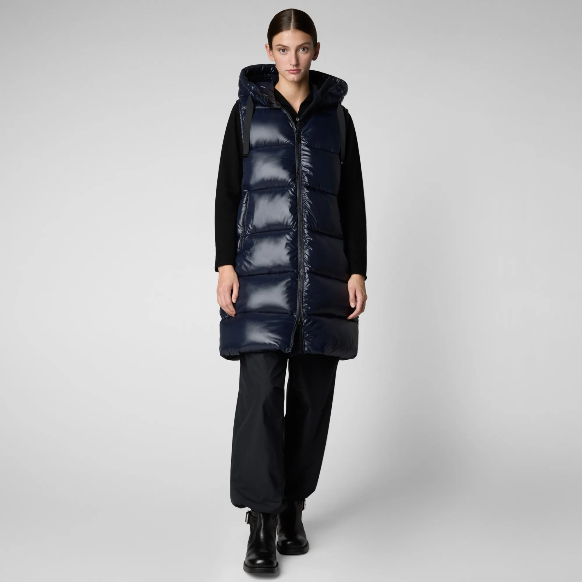 Save The Duck Westen>Damen-steppweste Iria Mit Kapuze In Blauschwarz