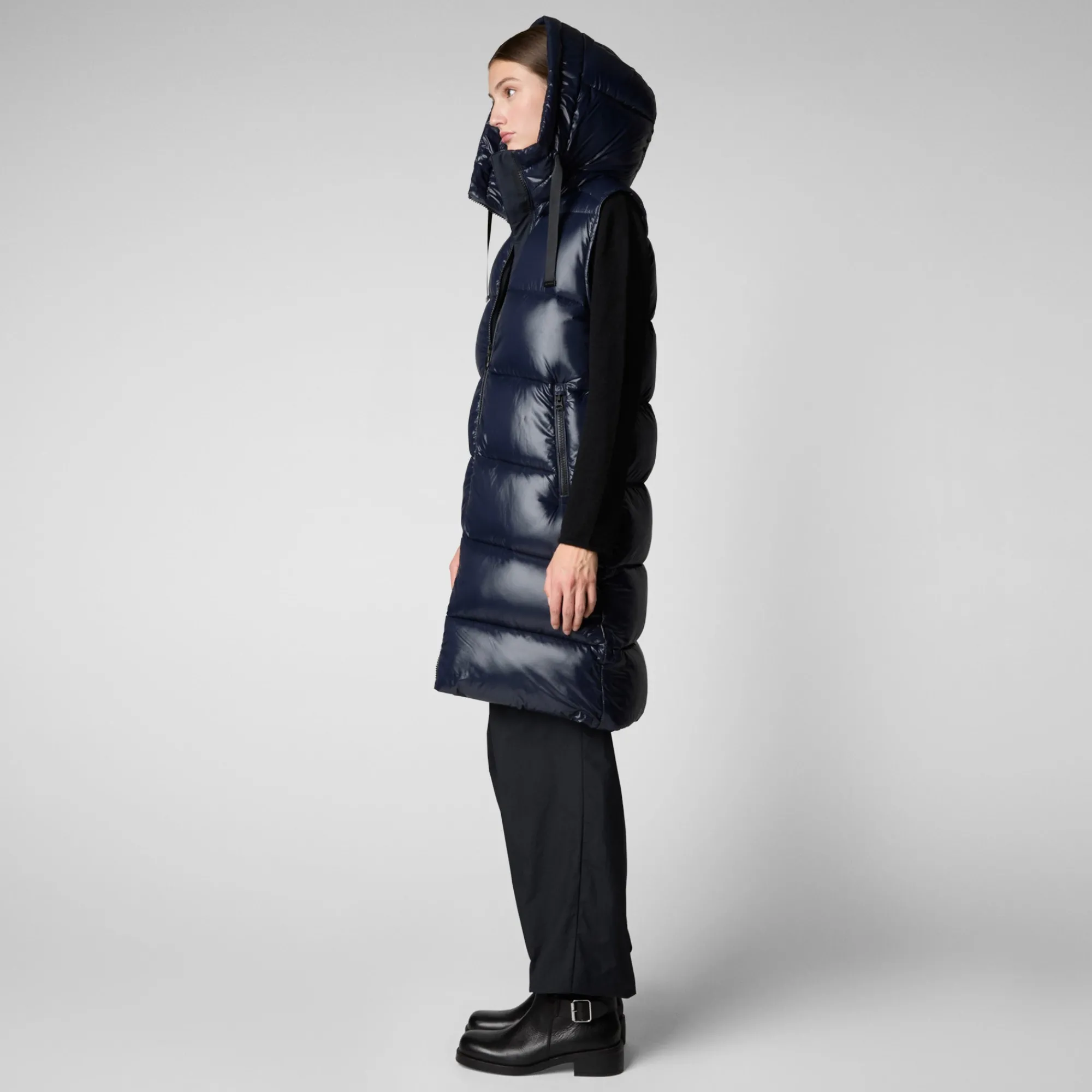 Save The Duck Westen>Damen-steppweste Iria Mit Kapuze In Blauschwarz