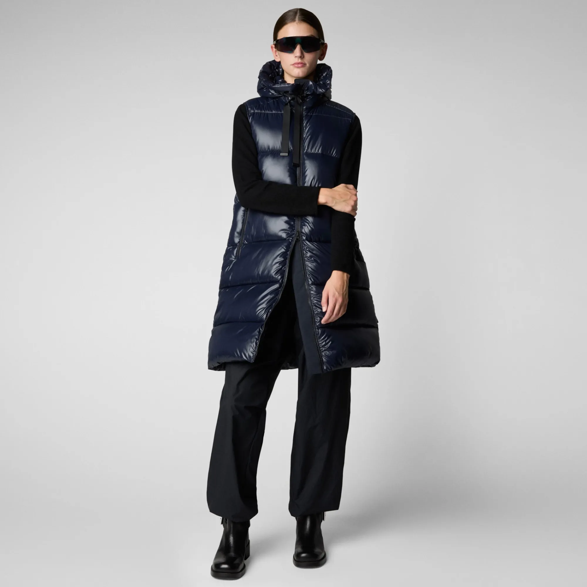 Save The Duck Westen>Damen-steppweste Iria Mit Kapuze In Blauschwarz